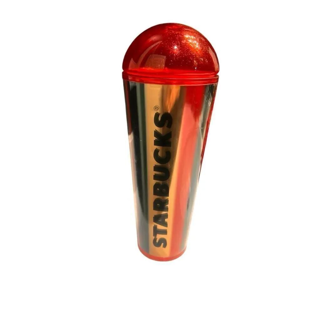 Starbucks Unisex 2024 Holiday Metallic Stripe Cold Cup Dome Tumbler Red 24oz NWT
